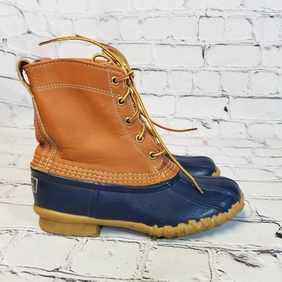 LL BEAN Boots blue rubber leather 6 - Picture 2 of 13